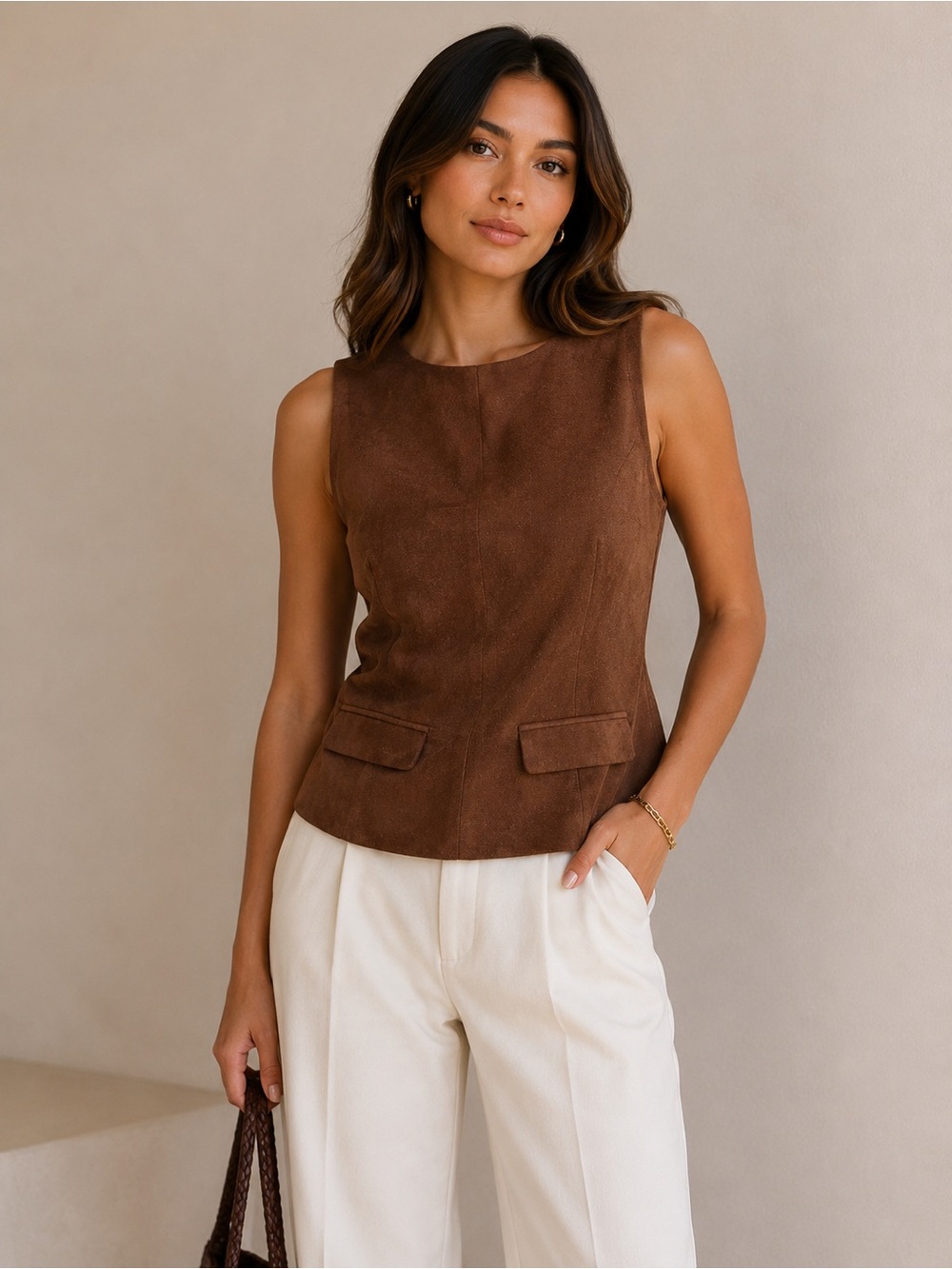 CAMILA COELHO Sleeveless Suede Vest